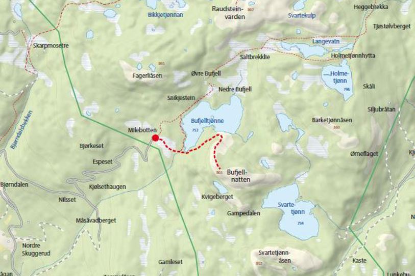 Trillemarka-Rollagsfjell Bufjellnatten topptur kart